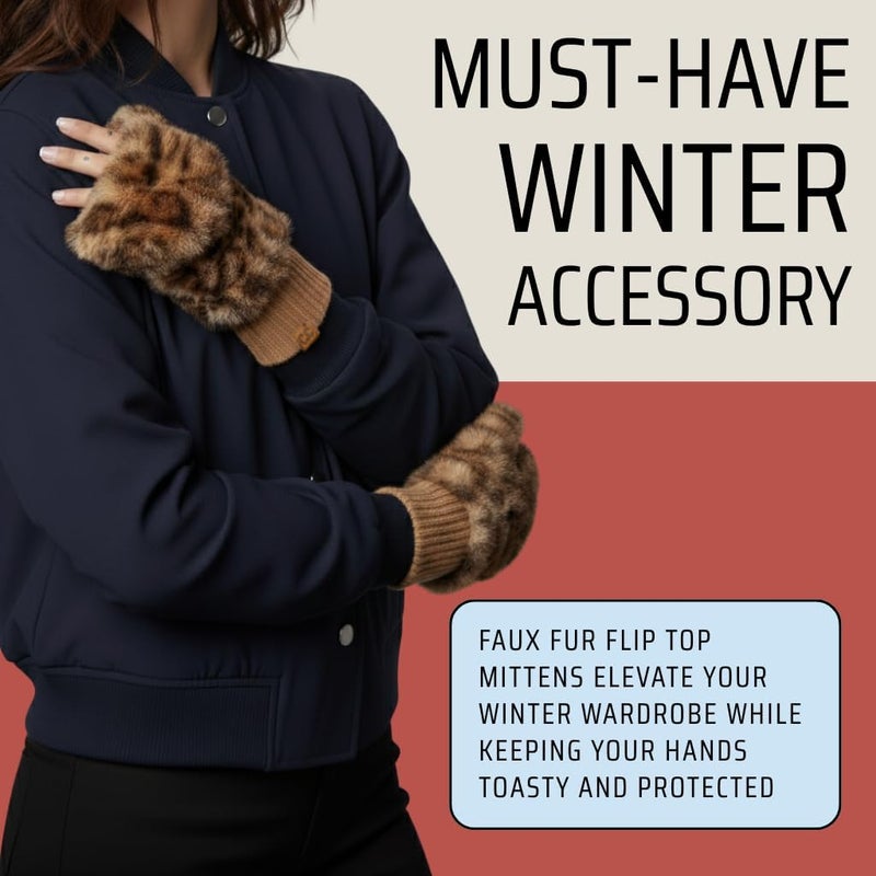 Funky Junque Faux Fur Flip Mittens Womens Warm Convertible Fingerless Gloves - Image 5